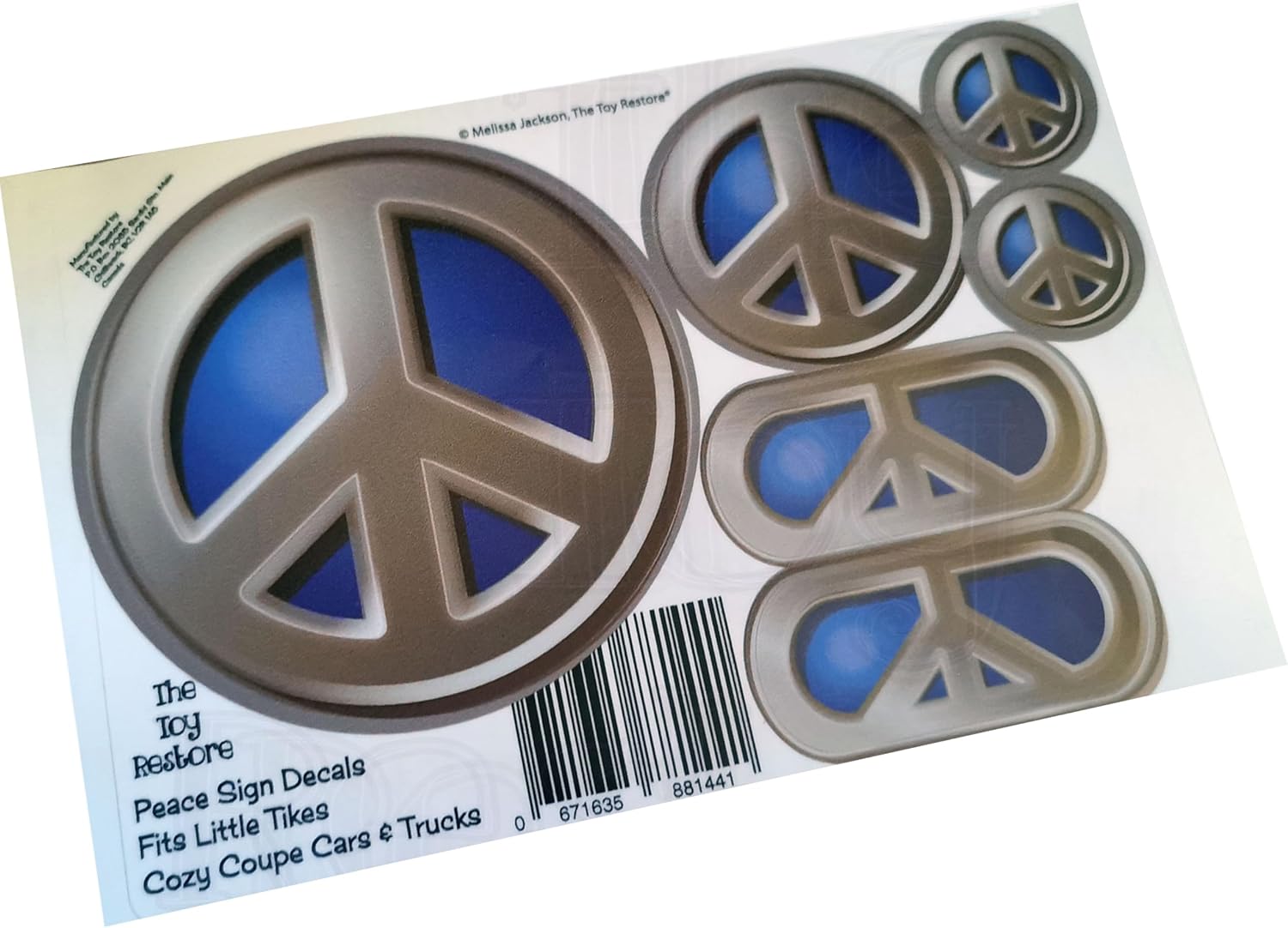 Toy Restore Peace Sign Decals Fits Little Tikes Cozy Coupe Car Truck (Blue)