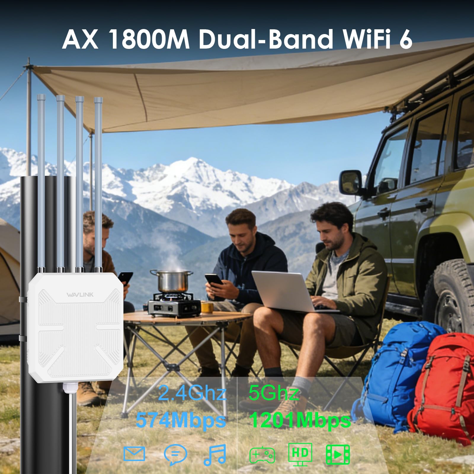 WAVLINK Outdoor WiFi 6 Mesh Verstärker - 1800Mbit/s Dual-Band (2,4G+5G) Outdoor Router & Access Point mit PoE, 4x8dBi Hochgewinn-Antennen, IP67 wetterfest, ideal für erweitertes WLAN im Außenbereich