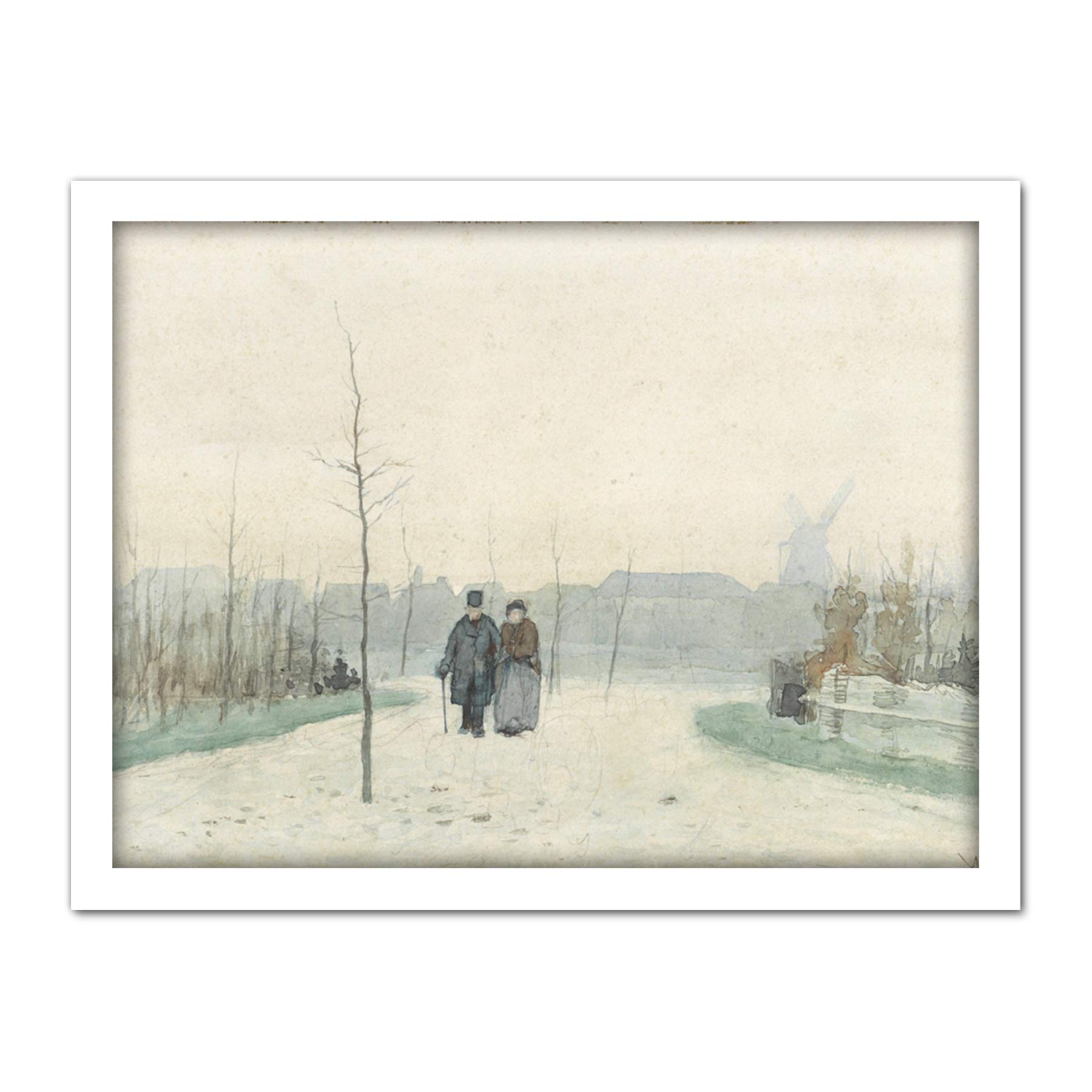 Artery8 Anton Mauve Old Couple In Park Artwork Framed Wall Art Print 18X24 Inch