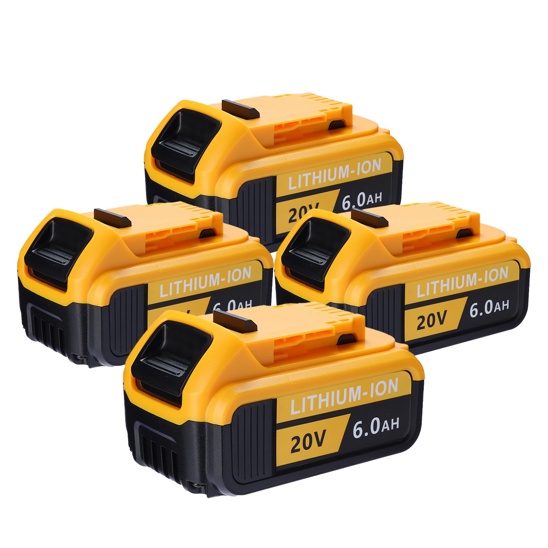 6.0Ah 20V Max Replacement Battery for Dewalt 4-Pack, Compatible for De Walt 20 Volt Power Tools & Chagers, Replaces for DCB206/205/204/203/201,Long Runtime for Contractors & Heavy-Duty Job Sites