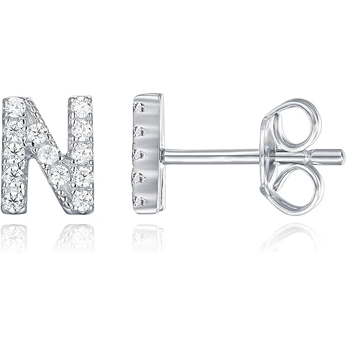 PAVOI 14K Gold Plated 925 Sterling Silver Cubic Zirconia Initial Letter Stud Earrings for Women | Simulated Diamond Alphabet Letter Earrings