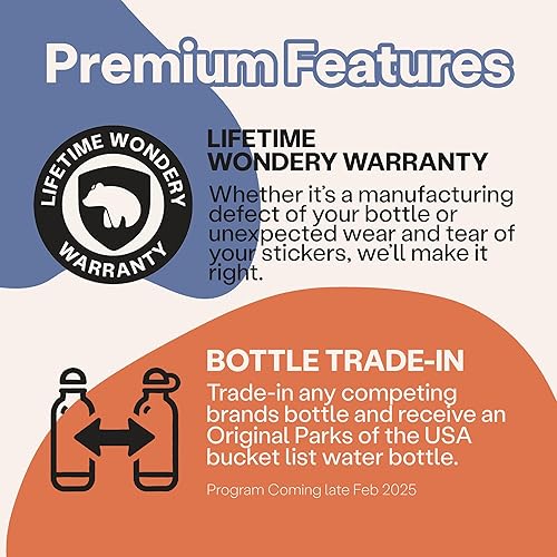 Miniatura 5 de Wondery National Parks - Botella de agua con 63 calcomanías impermeables de parques (Estados Unidos), botella de agua aislada de acero inoxidable de
