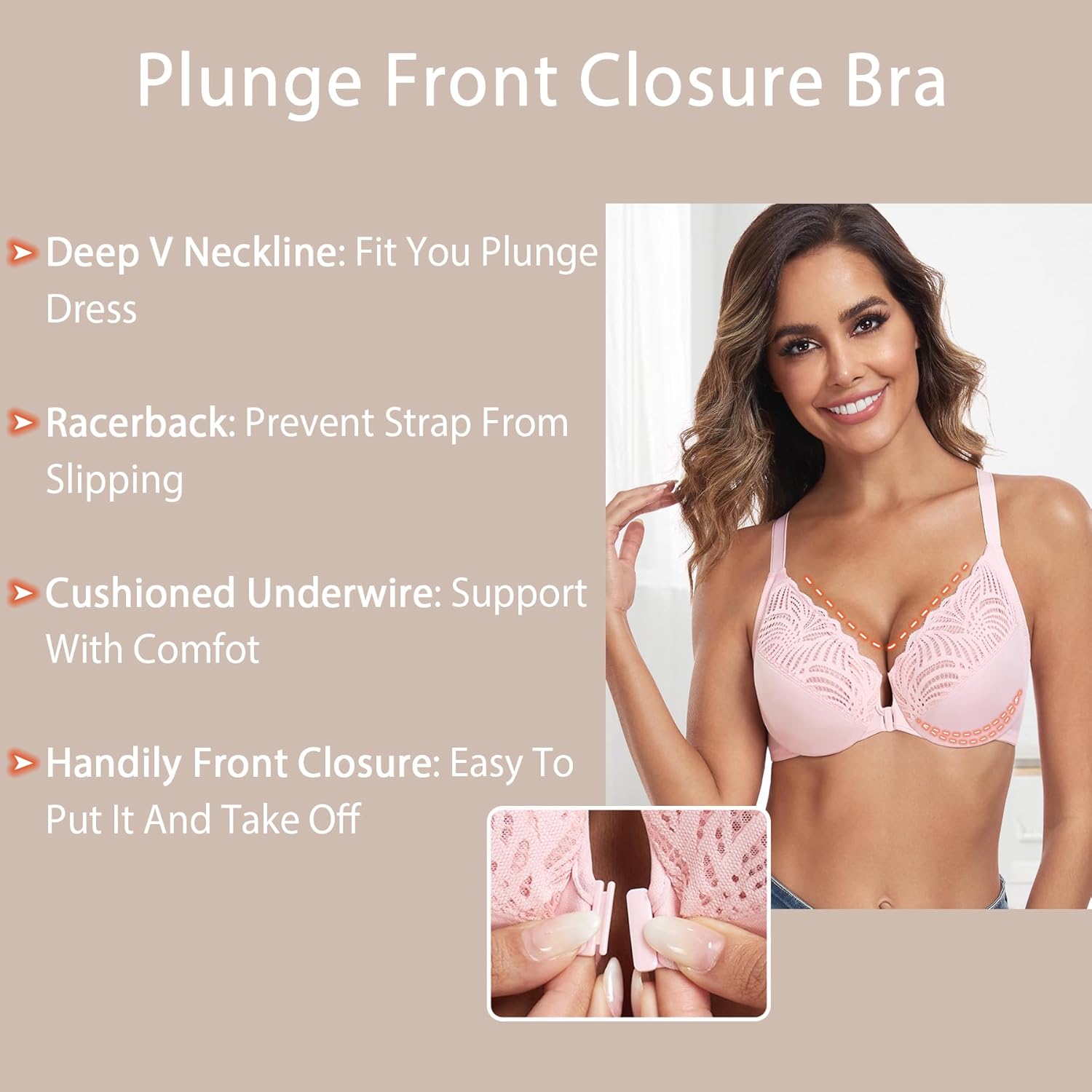 HACI Women's Front Closure Bra Underwire Unpadded T-Back Plus Size Lacy Full Coverage Racerback T-Shirt Unlined - Image 3