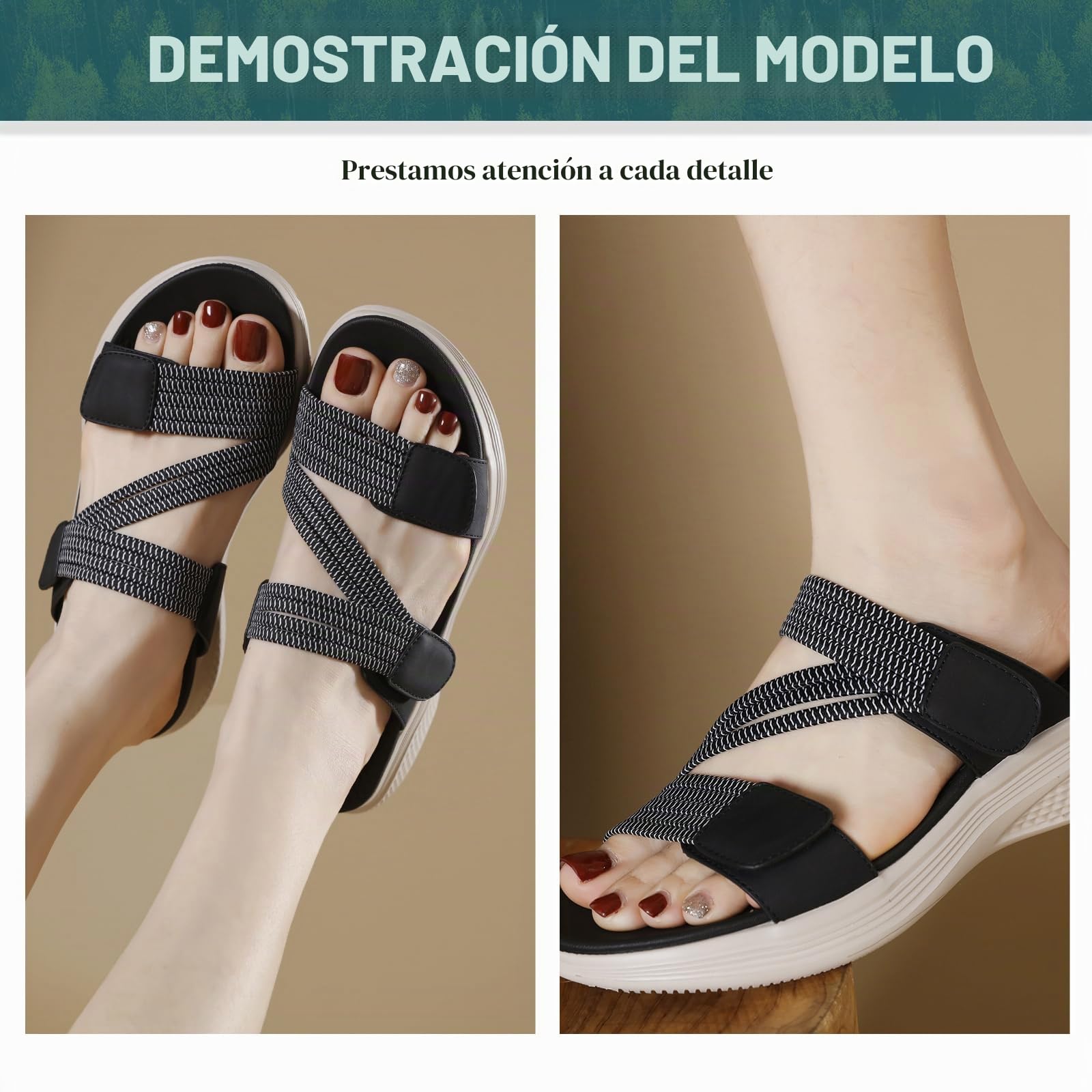Sandalias Deportivas Mujer Verano Comodas Caminar Antideslizantes Ligera Ajustables Zapatillas Negro 42