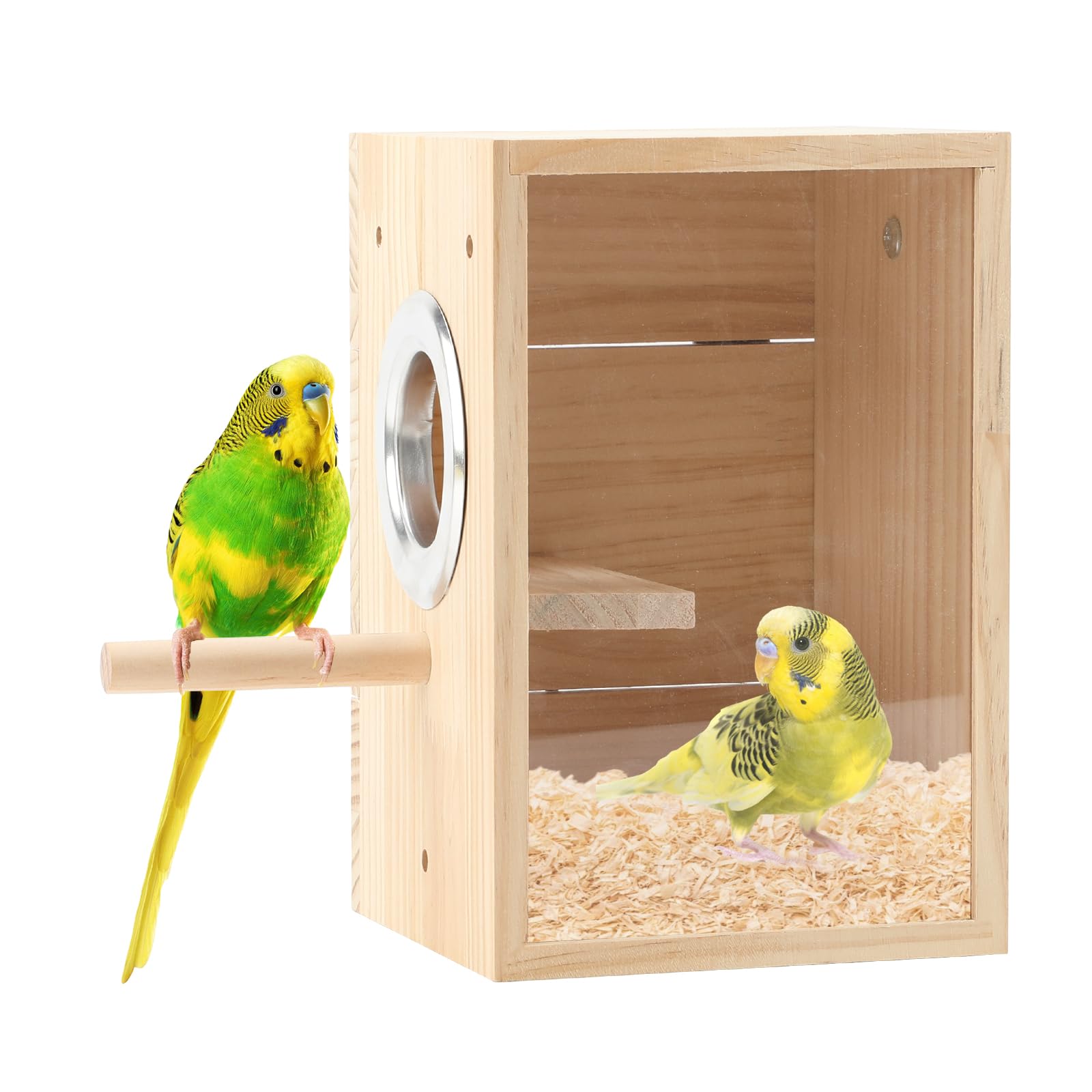 Rypet Transparent Bird Nest Boxes, Wood Parakeet Nesting Box for Cage, Upright Bird Nest Breeding Box with Perch Bird Cage House for Parakeet Lovebirds Budgie Finch Parrotlets Canary M