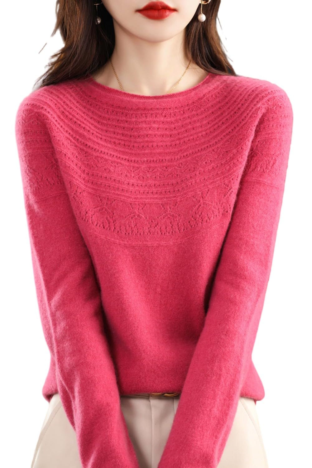100 Merino Wool Sweaters Womens Fall Winter Warm Soft Knitted Loose Pullover Crew Neck Long Sleeves