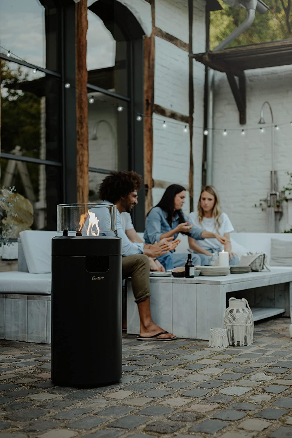 Enders Nova LED M - Caminetto Decorativo Alimentato a Gas - per Patio con Illuminazione Ambientale - Design Moderno - Nero #560033