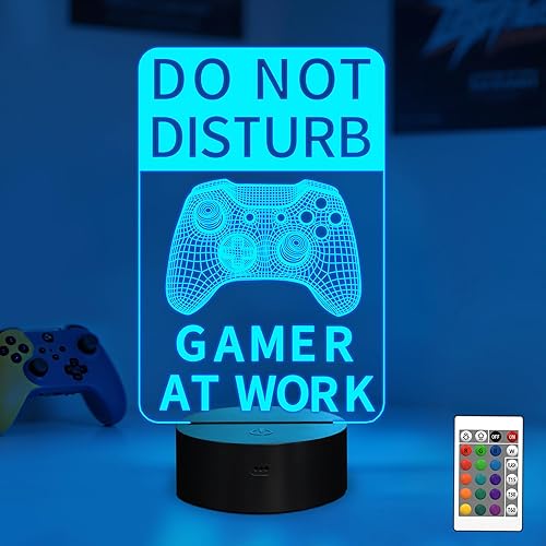 Luz nocturna con texto en inglés «Do Not Disturb Gamer at Work», con control remoto y táctil para hombres, adolescentes y niños