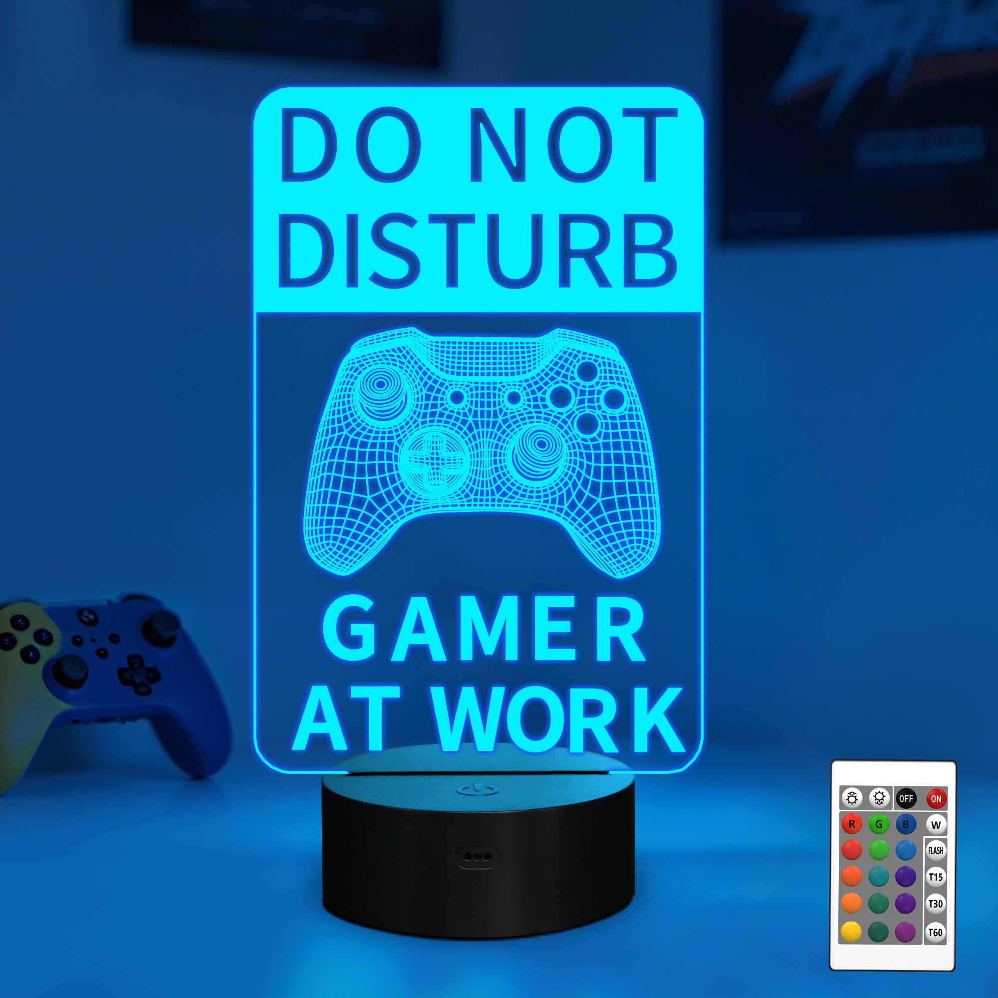 YuanDian Do Not Disturb Gamer at Work Night Light,Gamepad Graphic Video Games Gamer Gift Funny 3D Illusion Lamp 16 Colors Changing Touch & Remote