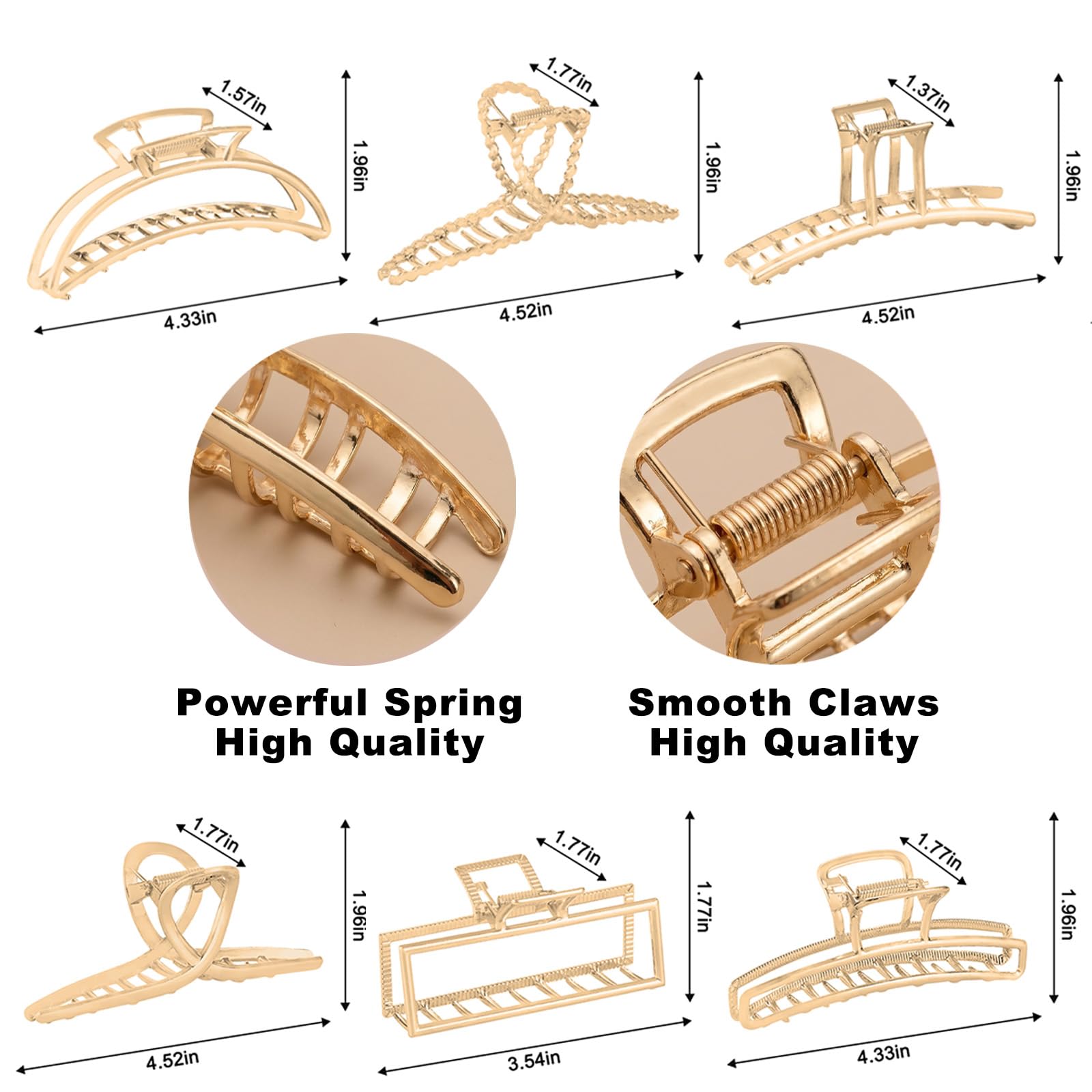 Gold Metal Hair Clips - Strong Hold Claw Clips -5 Gold Metal Hair Clips - Strong Hold Claw Clips -5