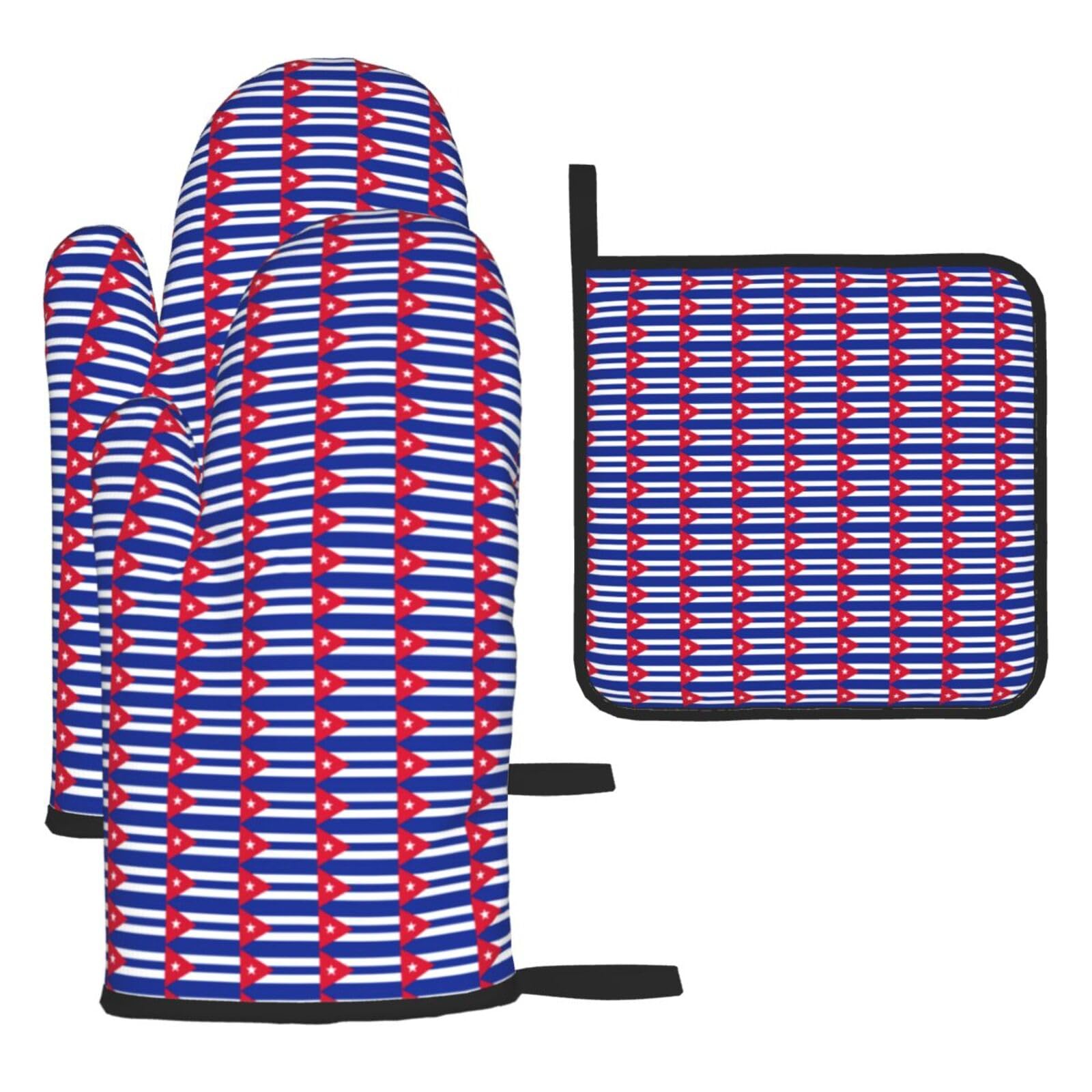 Cuban Flag Print Oven Kitchen Gloves For Baking Outdoor Grilling Home Use Mitts Microwaving Bbq
