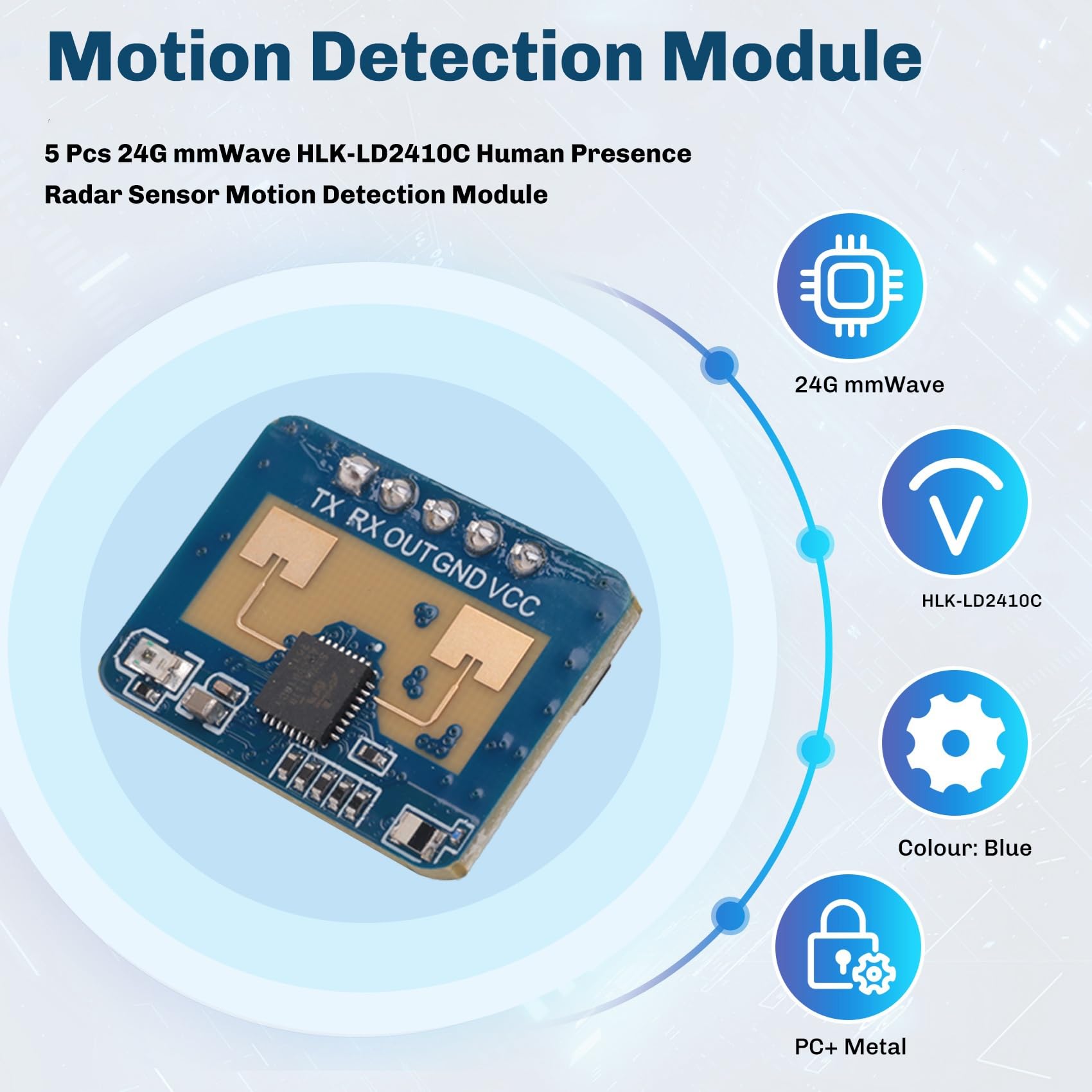 15 unidades 24 G mmWave HLK-LD2410C Human Presence Radar Sensor de Movimiento Módulo de Detección de Movimiento
