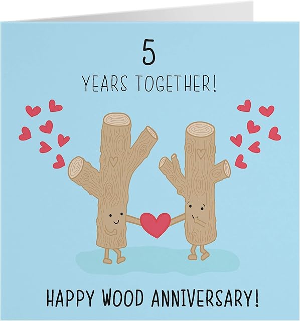 Hunts England 5th Wedding Anniversary Card - Wood Anniversary - Tree Trunks - Iconic Collection - Standard Size - 148 x 148 mm