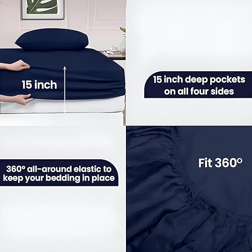 Miniatura 5 de SGI - Juego de sábanas de algodón de 1000 hilos, calidad premium, 4 piezas, 1 sábana bajera, 1 sábana encimera y 2 fundas de almohada, bolsillo