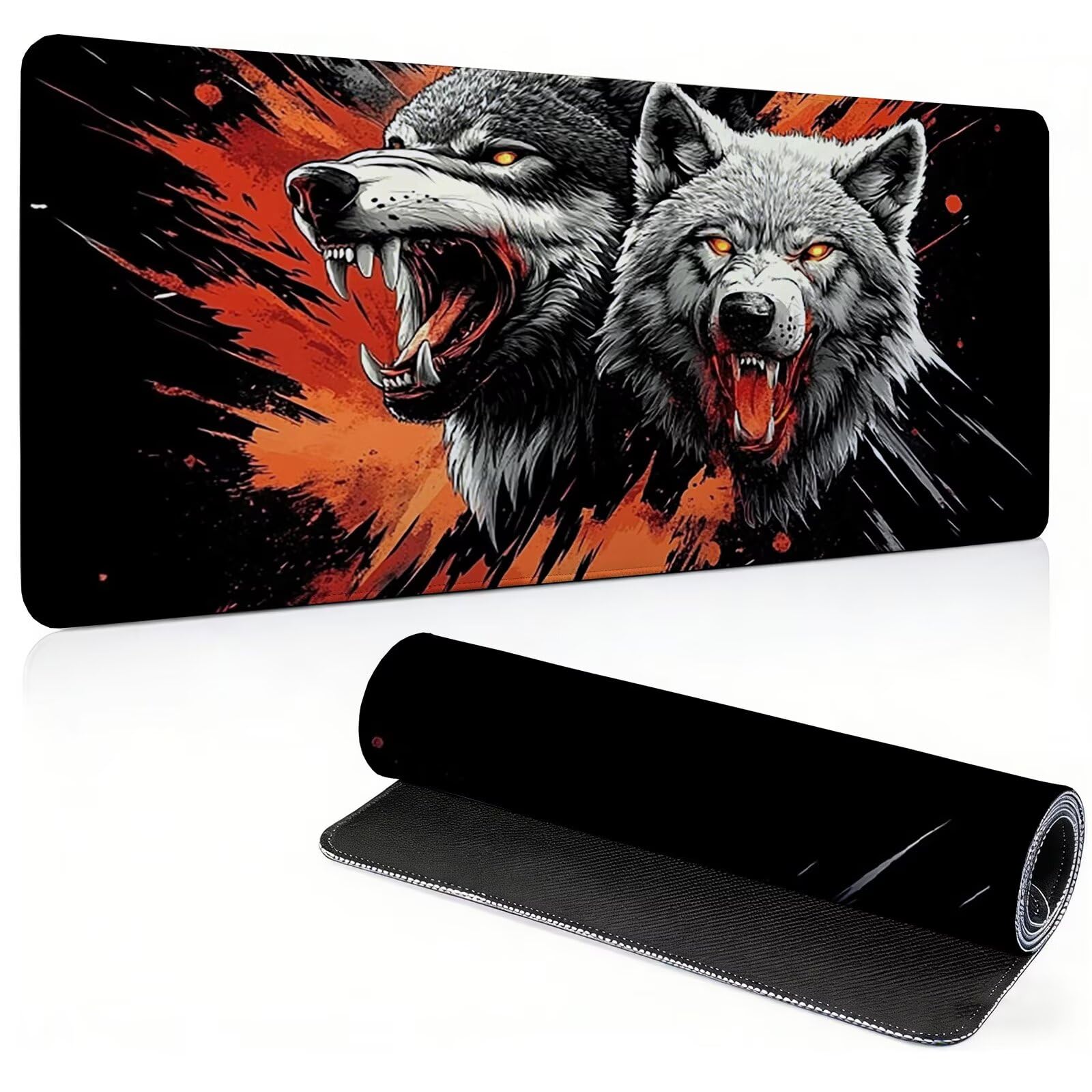 Tappetino Mouse Gaming, 1200x600mm Tappetino Mouse XXL nero 0c0-328 | Mouse Pad Grande, Ottimizzato per i Sensori da Gioco, Migliora Precisione e Velocità, per Mac e PC, lupi (6)
