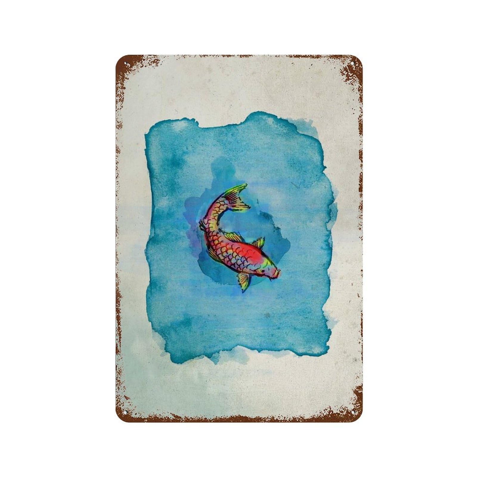 Small Fish Small Pond Rust Effect Tin Sign 11.8"x7.9", Rustic Home Decor for Cafe, Home Bar And Lounge Decor