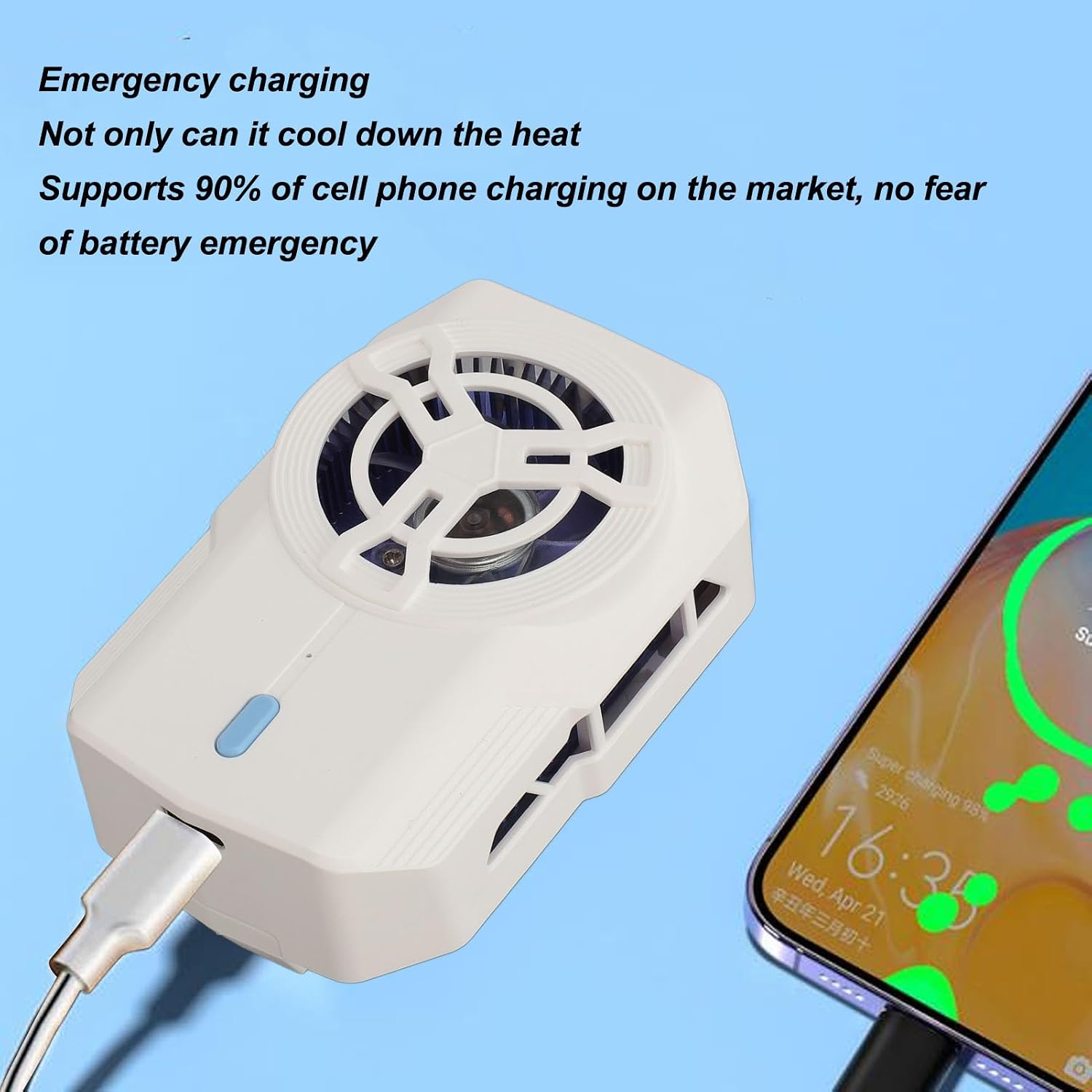 Phone Cooler, Enhanced Cooling Performance, Quiet Turbo Fan, Large Capacity Emergency Charging Function for Gaming