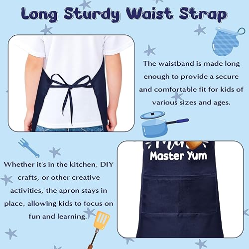 Miniatura 127 de R HORSE Juego de 2 delantales para niños y sombrero de chef, delantal de cocina azul ajustable para niños, kit de pintura y entrenamiento