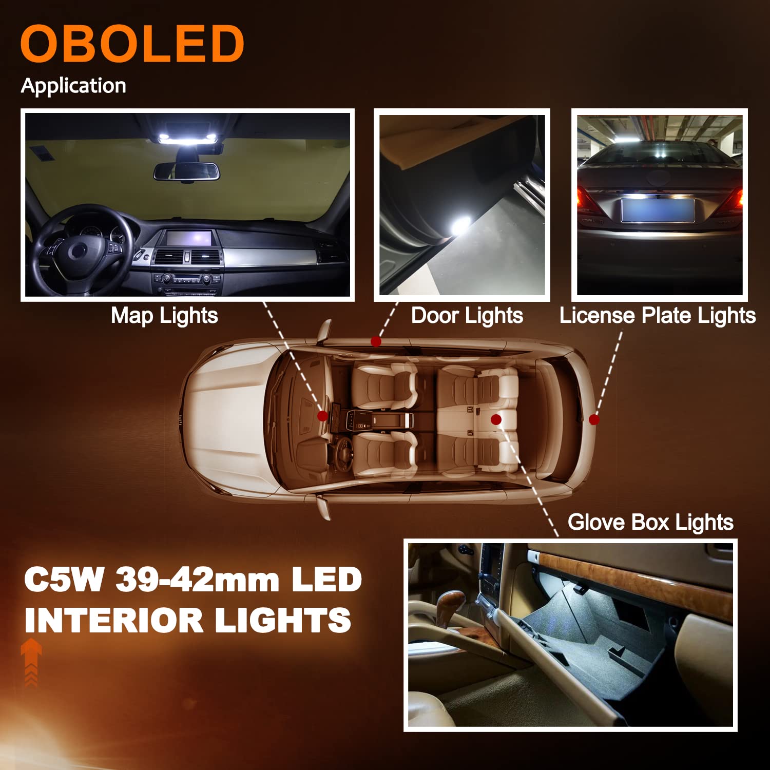 Żarówki LED 39 mm, 42 mm, C5W, CANBUS 12 V, 38-42 mm, do wnętrza samochodu, Festoon, tablica rejestracyjna 6000 K, biała, 2 sztuki (38-42 mm)