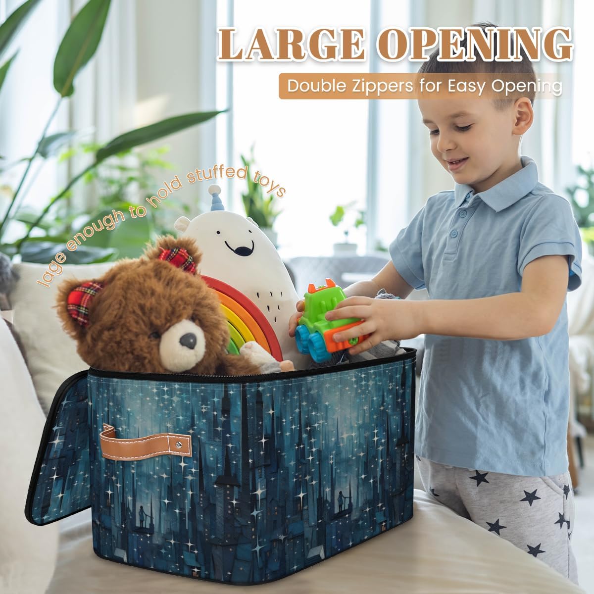 Storage Bin Set of 2 Universe Stars Storage Basket with Zipper Lid & Handle Foldable Closet Shelf 2 Pack Cloth Organizer Basket Cube Bins Clothes Organizer for Bedroom, Nursery