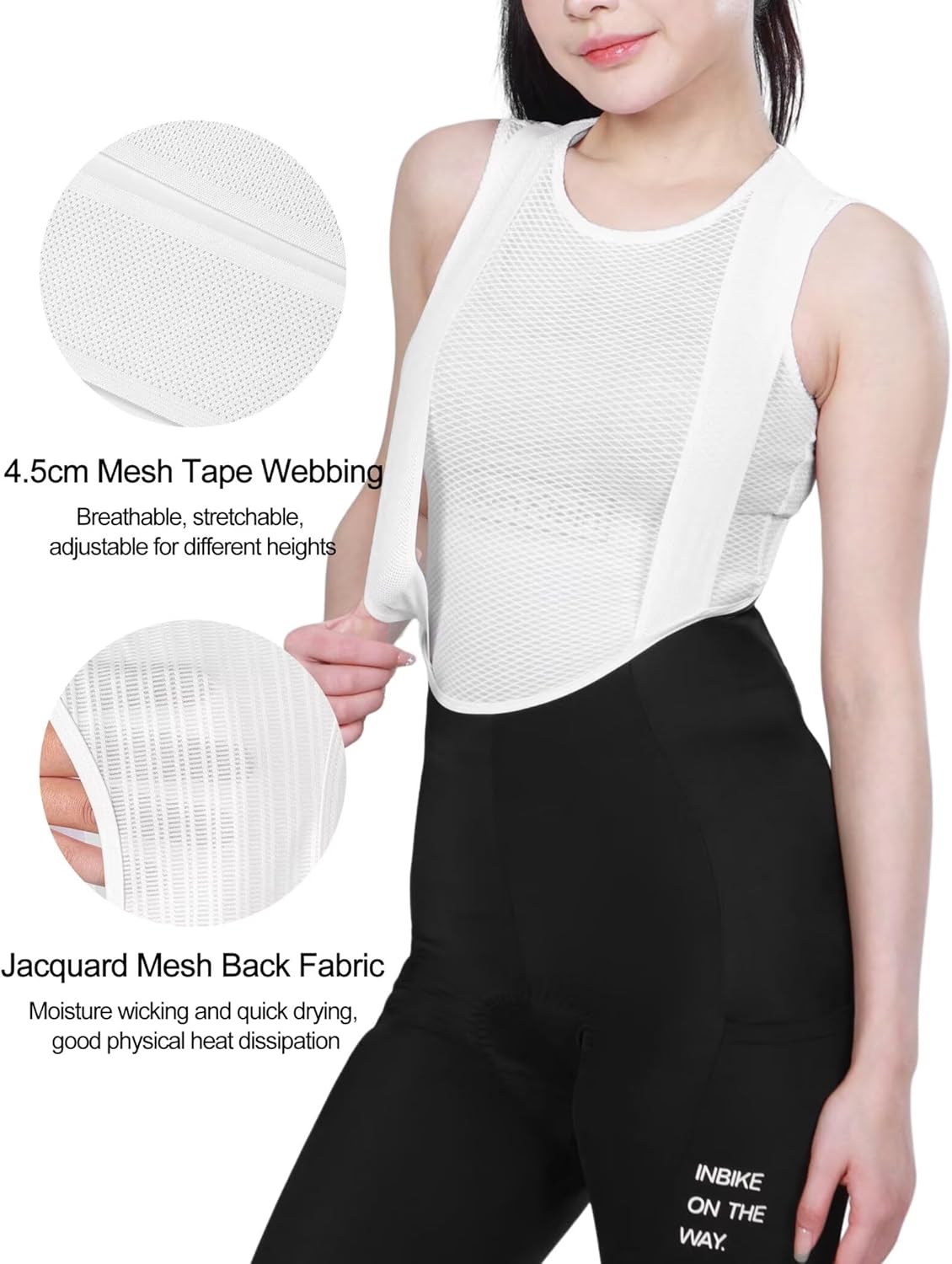 INBIKE 3D Padded Cycling Bib Pants for Women, High Waist Breathable Quick Dry Bib Tights, Lightweight Elastic with Pocket - Image 2