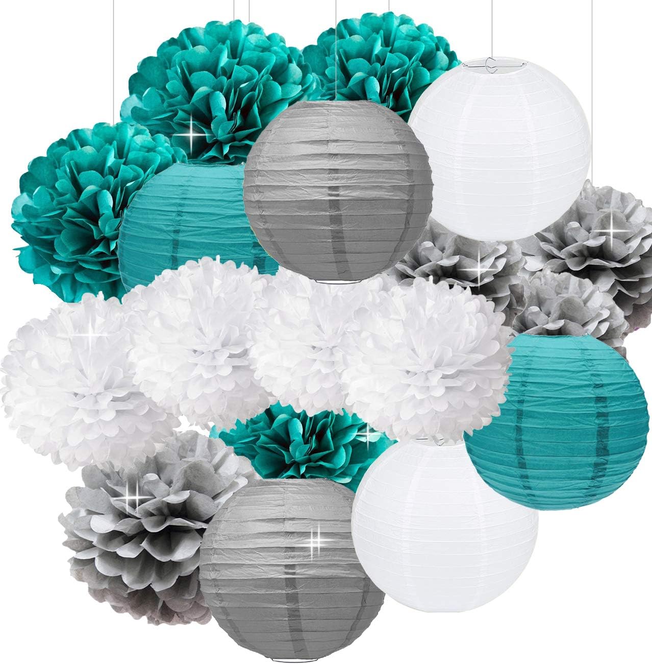 Amazon.com: Kubert Teal Bridal Shower Decorations White Teal Grey ...
