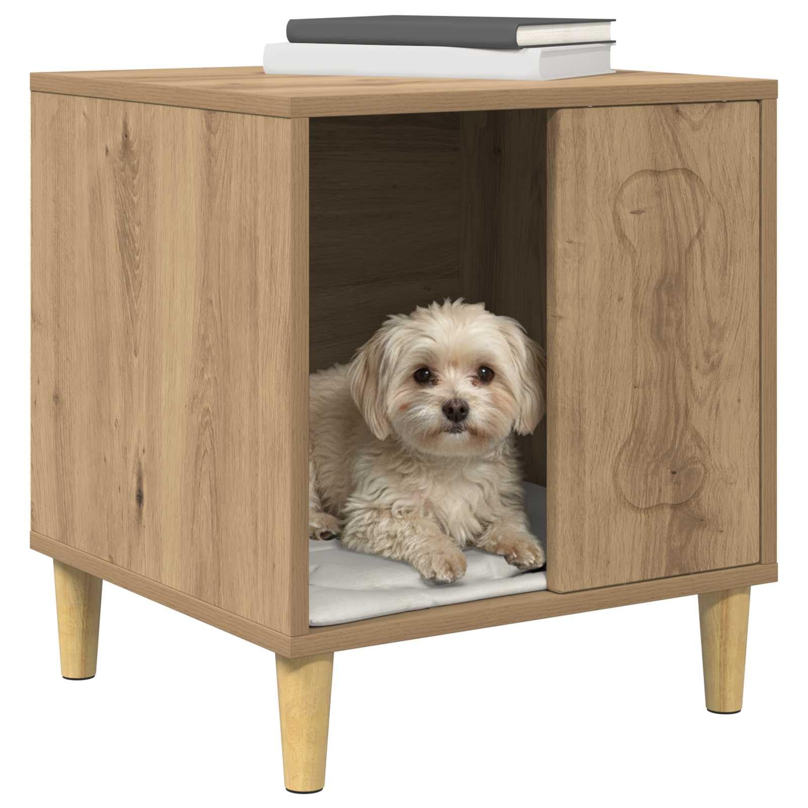 Hundehütte Kunsthandwerk Eiche aus Holzwerkstoff 44 x 42 x 49 cm, Robustes Hundehaus für Indoor, mit Montagematerial, moderner Schlafplatz für Hundebox und Tierhütte