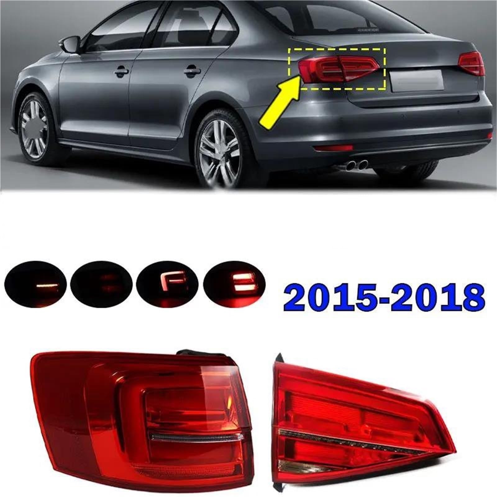Fanal Trasero Luces Traseras Para Automóvil Para VW Para Jetta Para Sagitar (2015-2018) Conjunto De Luz Trasera Con Intermitente; Accesorios Exteriores Luz antiniebla trasera(Izquierda,Inside)