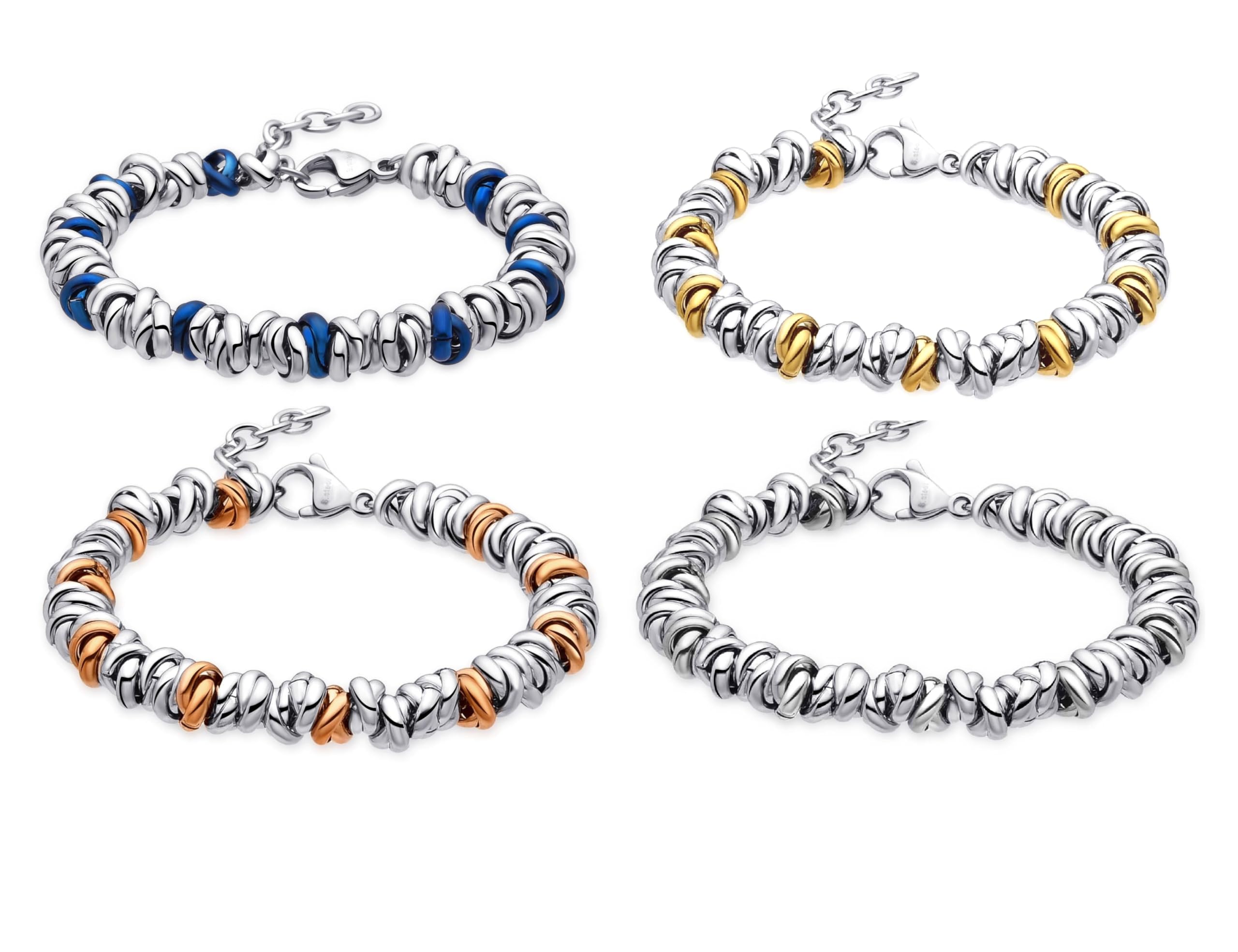 Dada Gioielli Pulsera Mujer Anillos Trenzados Acero Inoxidable | Ideas de Regalo, Mamá - Hija - Chica, Disponible en Plata - Oro Rosa - Oro - Azul