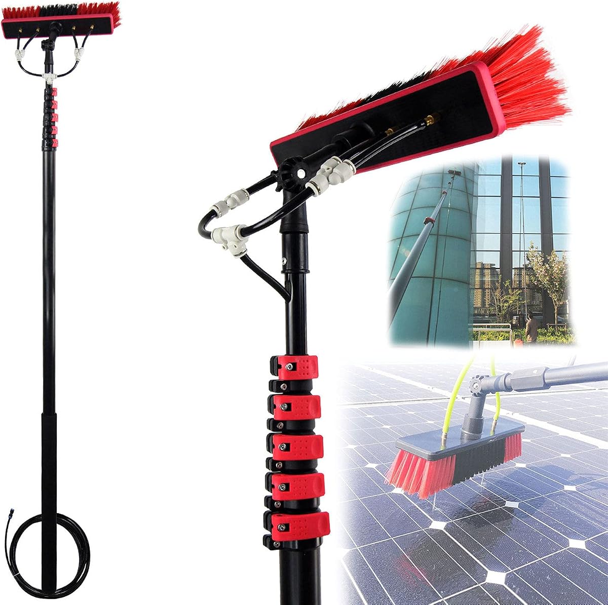 Kit de cepillo de lavado de limpiador telescópico para limpieza de ventanas Longitud de poste ajustable, cepillo de limpieza, cepillo de limpieza de ventanas, equipo de lavado de postes de limpieza de ventanas Kit de limpieza de postes de teleextensión para ganar