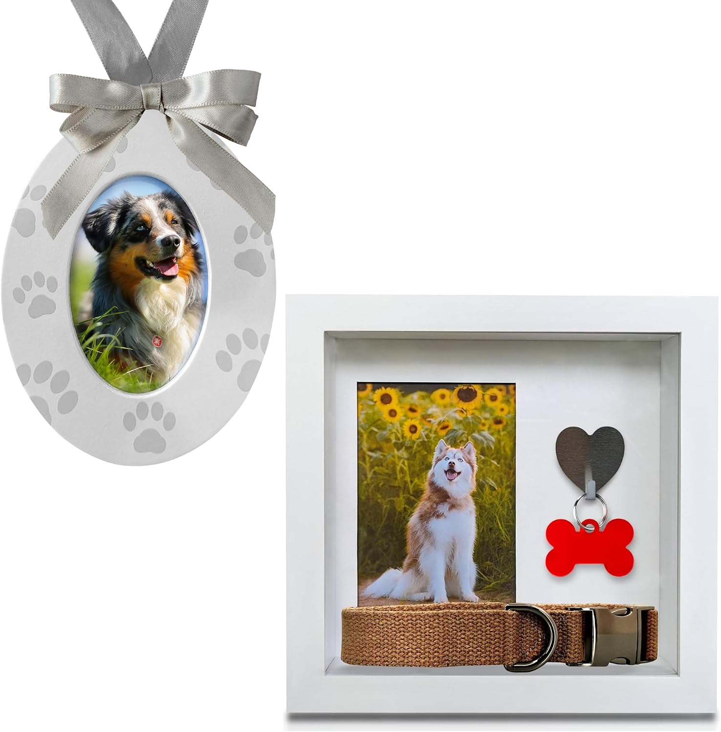 Green Pollywog Dog Tag Shadowbox Frame + Screenprinted Ornament Kit | Personalizable Picture Frame and Holiday Christmas Ornament | Gifts for Pet Parents