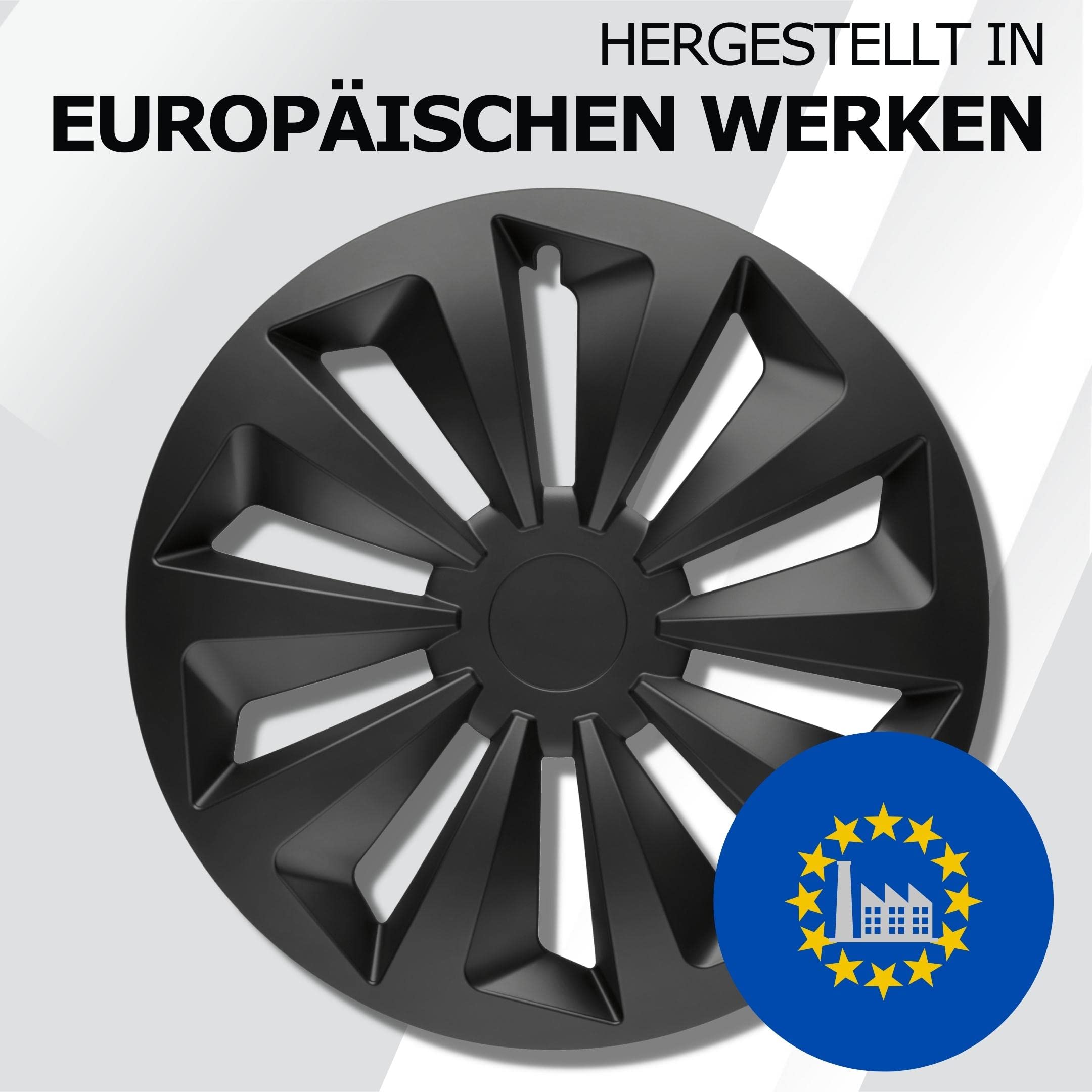 Radkappen 16 Zoll Schwarz Radzierblenden 4er-Set The Rock für Stahlfelgen | Zierkappen, Radblenden & Felgenabdeckung, rostfrei & witterungsbeständig, einfache Clip-Montage, für die meisten Automarken