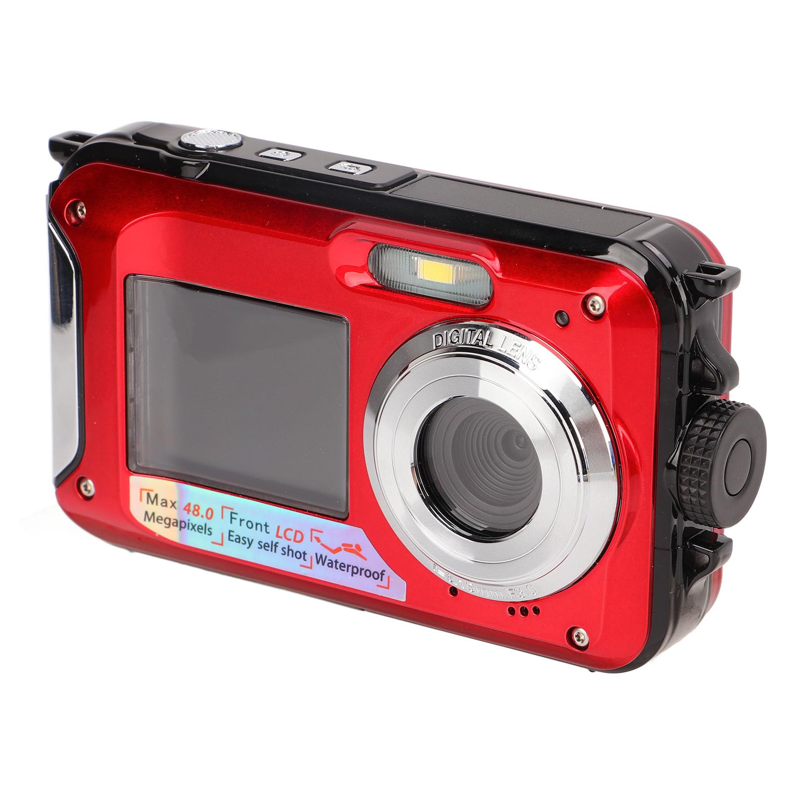 Appareil photo numérique sous-marin Full HD 2,7 K 48 MP étanche 10 pieds zoom numérique 16X avant arrière double écran étanche (rouge)