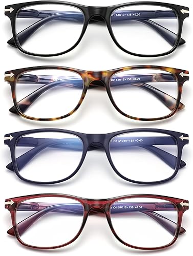 Miniatura 2 de Loycco Paquete de 4 lentes de lectura para computadora, bloqueo de luz azul, antifatiga ocular, flexibles, ligeros, cuadrados, para mujeres y hombres