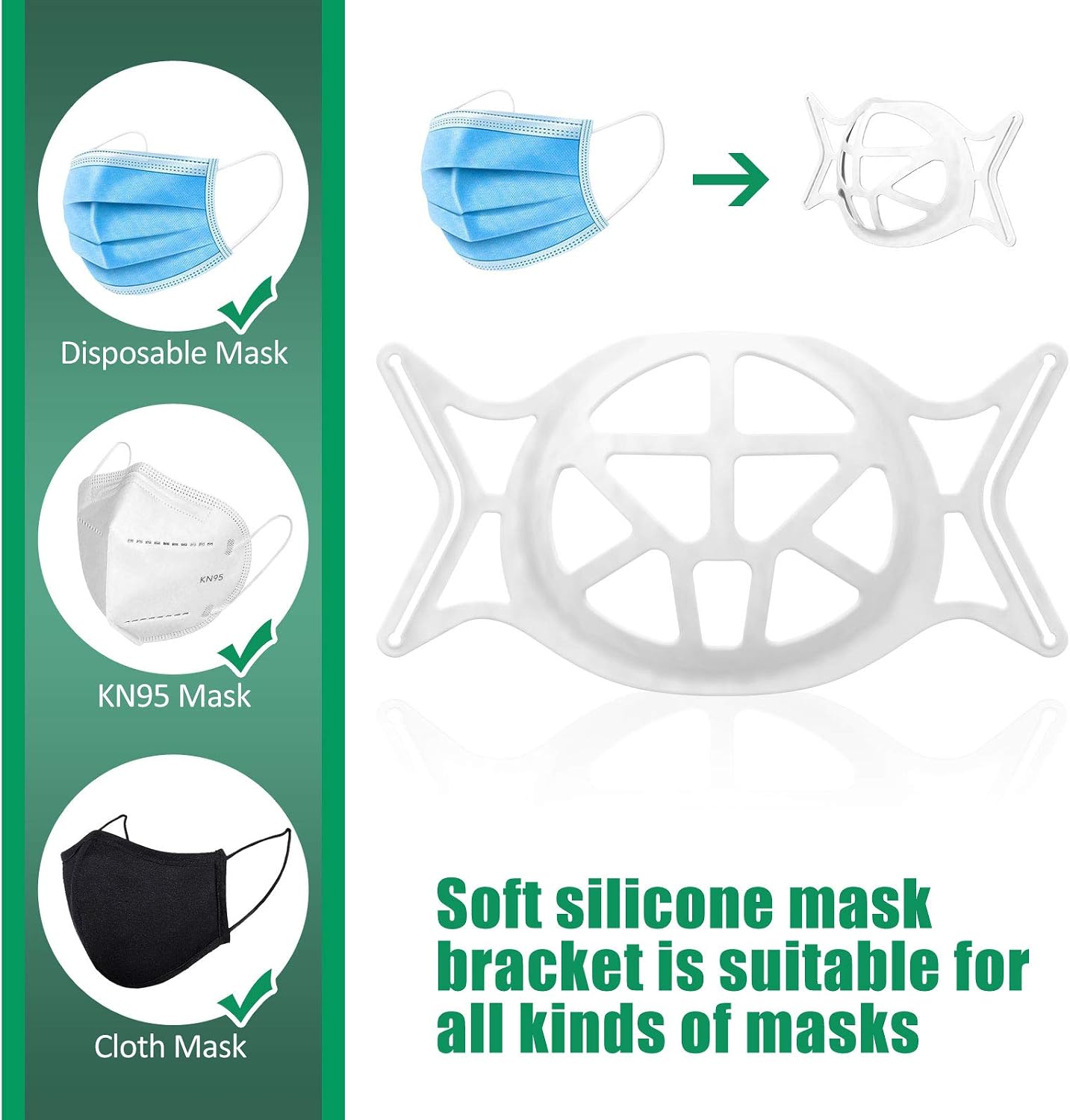 Silicone 3D Face Mask Bracket,Upgrade Face Mask Inner Support Frame,Mask Bracket Internal Support Frame for Lipstick Keep Fabric off Mouth 5 Pack