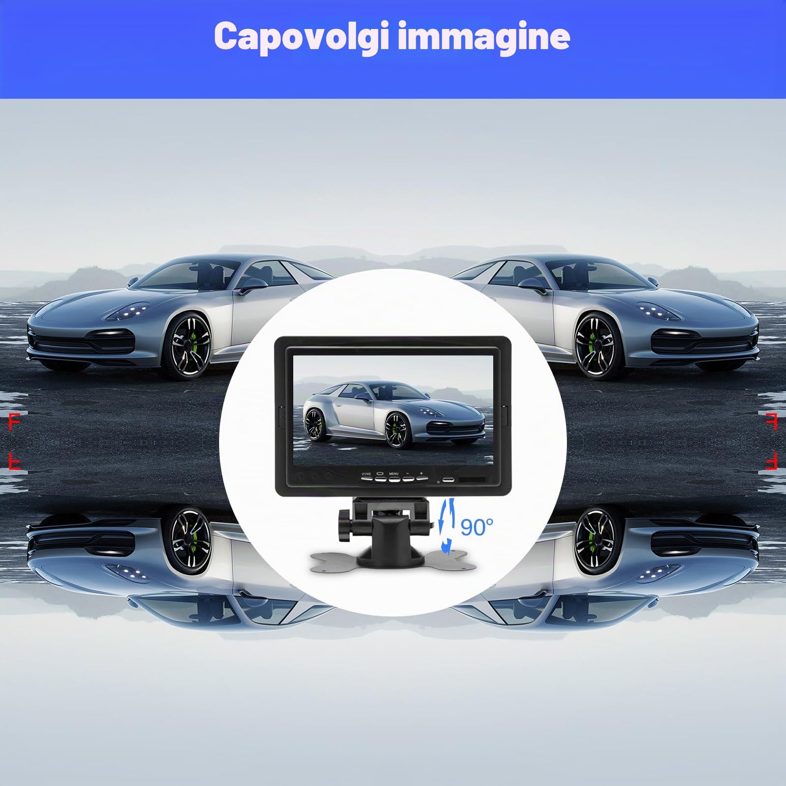 Telecamera Retromarcia per Auto - Monitor auto LCD da 7 pollici con supporto per telecamera di backup IP67 impermeabile 18IR visione notturna- 2 telecamere di backup + 2 cavi per Camper/autobus 12-24V