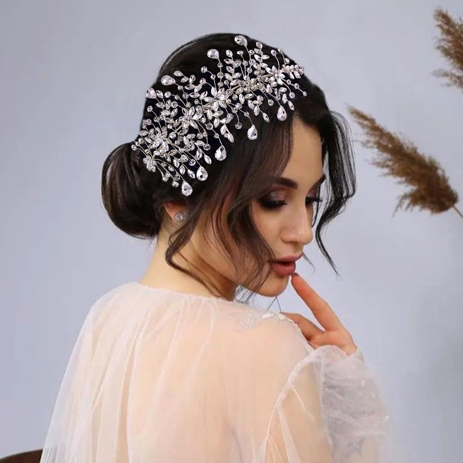 Rhinestone headband with flower to right side Wedding Flower Headpieces Set for Girls - Rhinestone  main image 3