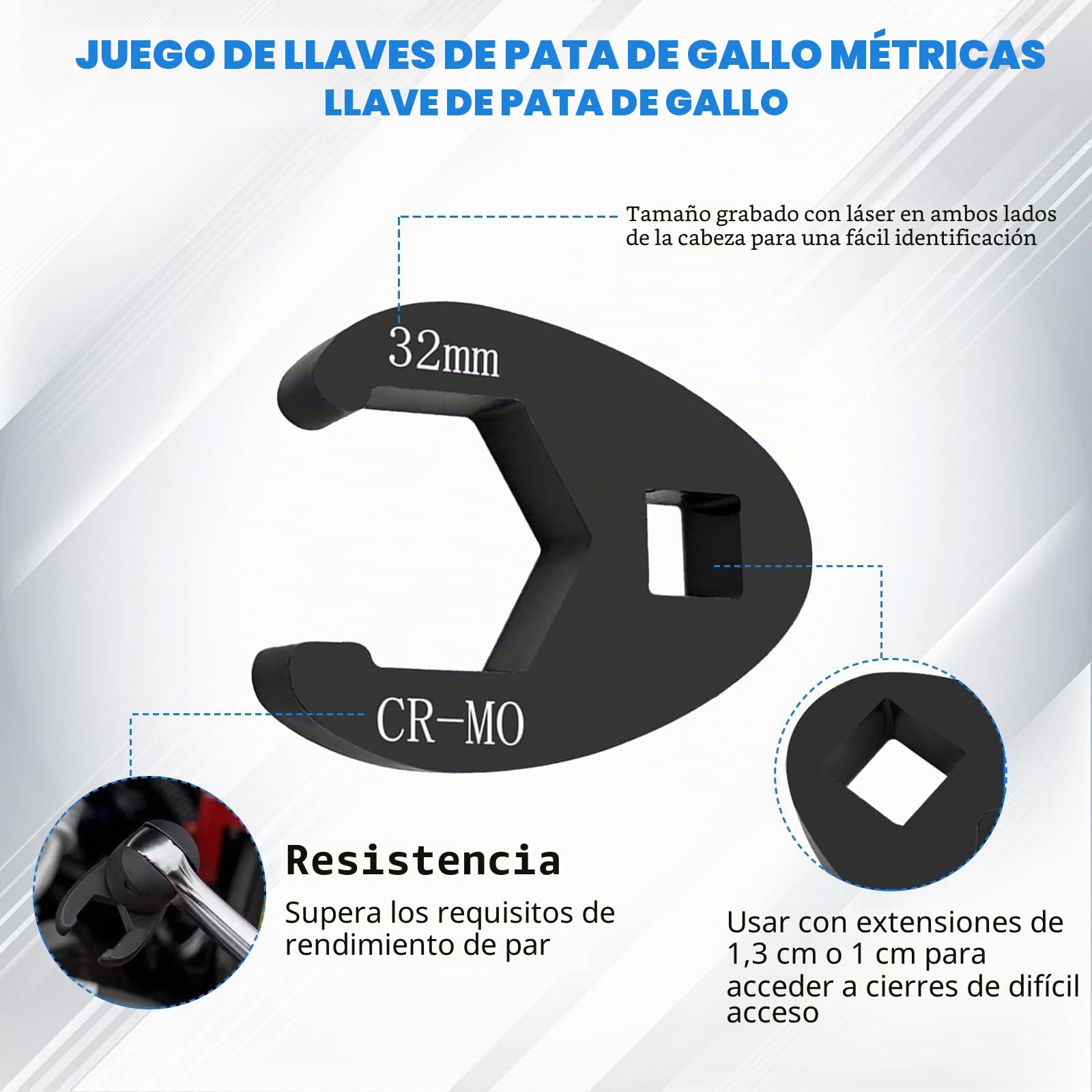 Juego de 19 llaves de tuerca acampanada de 3/8 pulgadas y 1/2 pulgadas, | 8-32 mm, acero al cromo molibdeno métrico, juego de llaves de patas de gallo