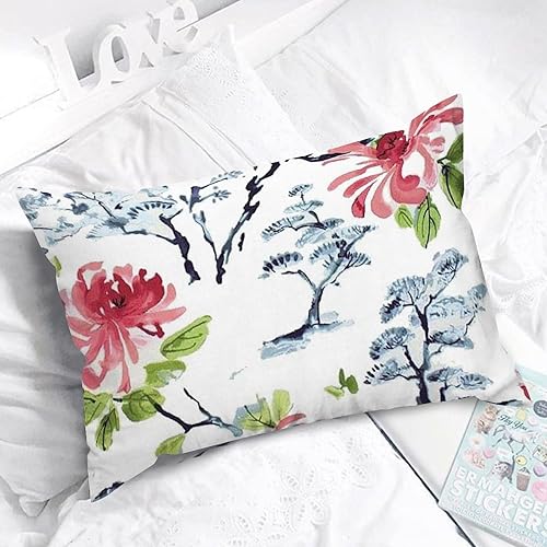 Miniatura 3 de Funda de almohada asiática de bonsái floral, rosa, azul, verde azulado, estilo chinoiserie, funda de cojín asiática, funda de cojín de 16 x 24