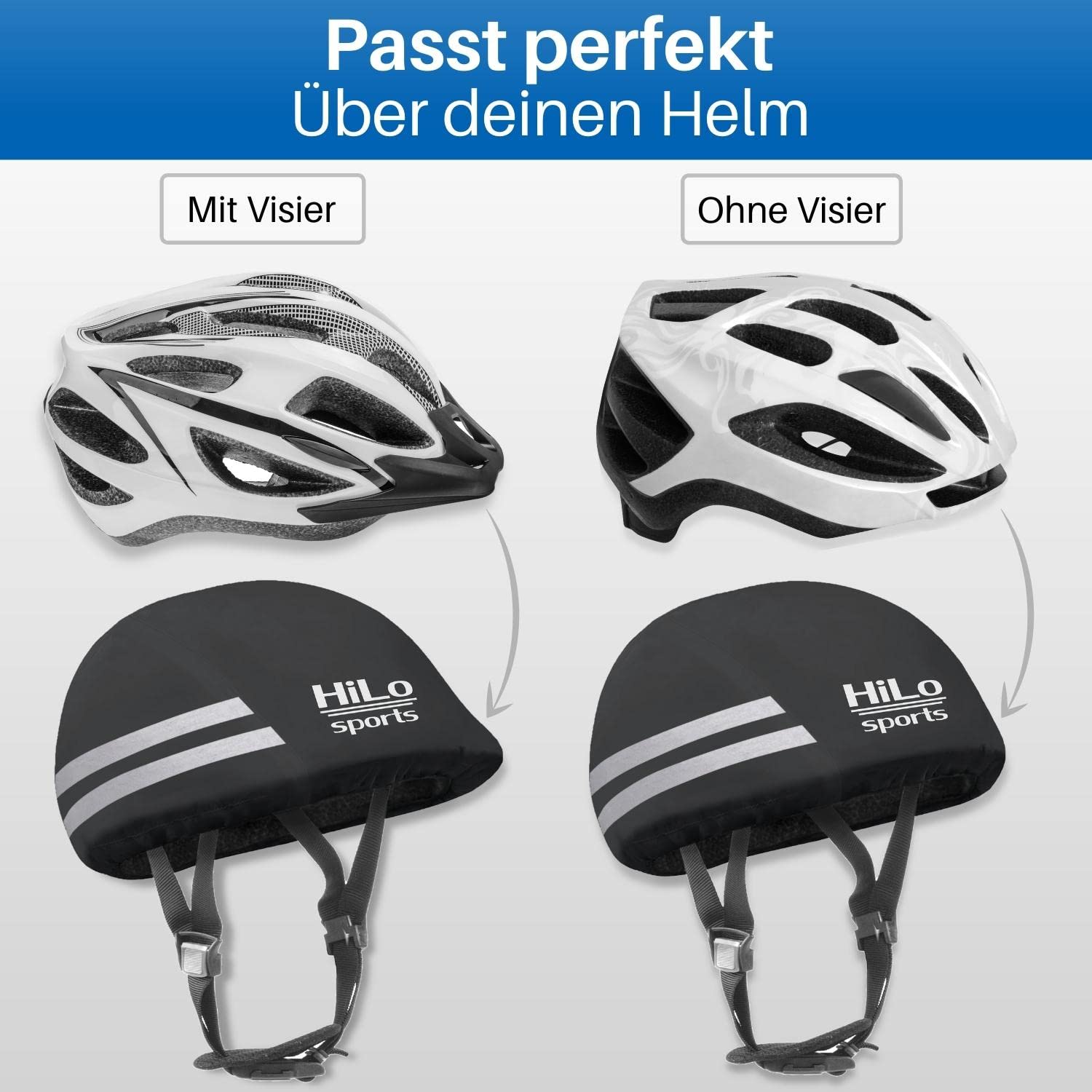 HiLo sports Helmbezug wasserdicht mit Sicherheits-Reflektoren - Einheitsgröße Helmüberzug Fahrradhelm - Helm Regenschutz