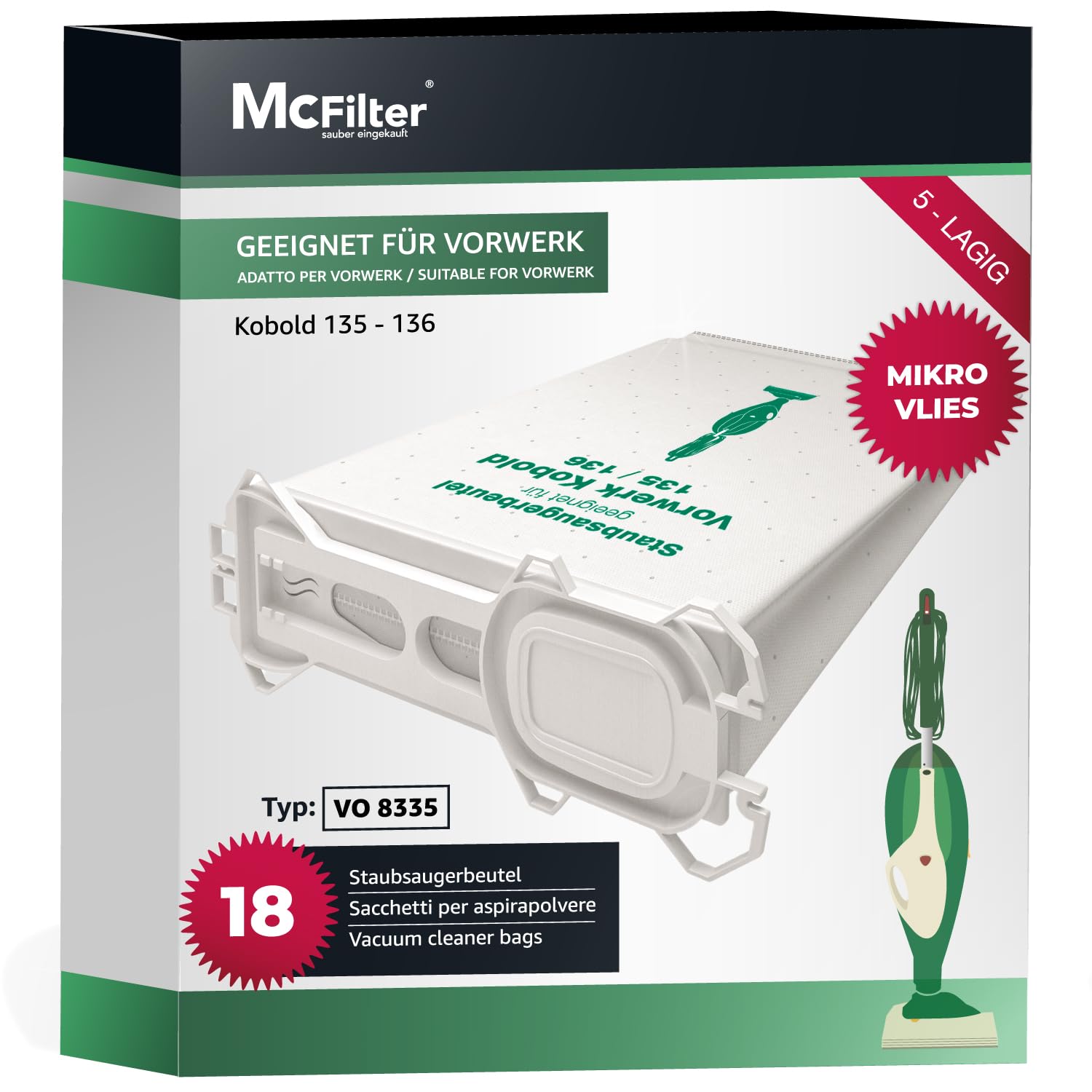 Sacchetti Aspirapolvere Compatibili Con Folletto Vorwerk 135 E 136, 1 Confezione, Accessori Leader Del Settore, Compatibilità 100%
