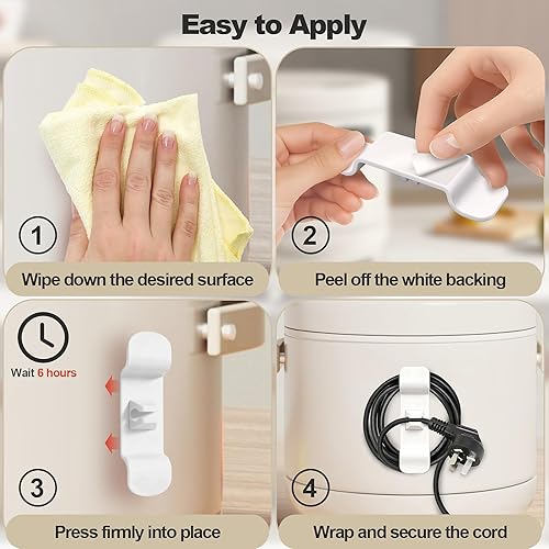 Miniatura 5 de Organizador de cables mejorado de 16 piezas para electrodomésticos de cocina, soporte de cable adhesivo y envoltura para olla a presión, freidora de