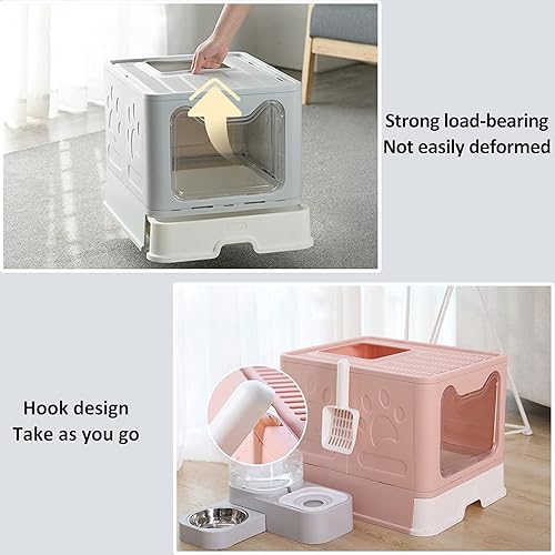 Miniatura 13 de Panghuhu88 Caja de arena plegable para gatos con tapa, inodoro grande para gatos, orinal cerrado con cuchara de arena, tipo cajón fácil de limpiar