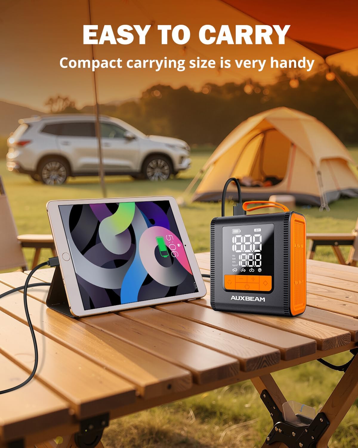 AUXBEAM H4 Tire Inflator Portable Air Compressor,150PSI Car Tire Pump 12V 4 Inflation Modes Cordless Smart Air Pump With LCD Screen for Car, Motorcycle, Bike, Ball