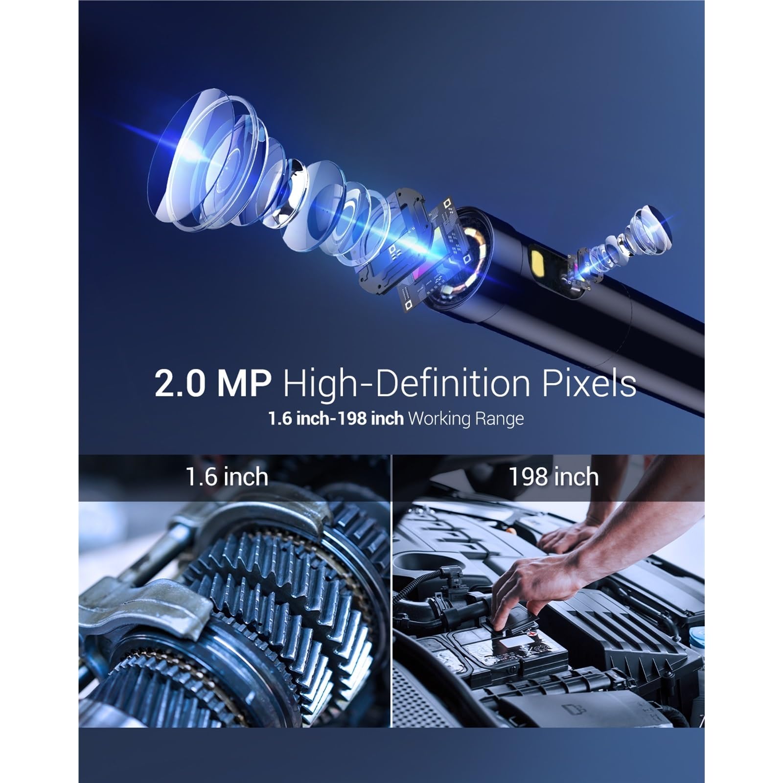Telecamera per ispezione endoscopio Fotocamera 1080P Schermo IPS da 5 Pollici 7.9mm Periscopio a Doppia Lente IP67 Telecamere endoscopiche per l'industria autom