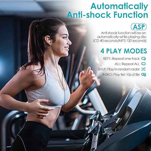 Miniatura 5 de Gueray Reproductor de CD portátil con reproductor de CD Bluetooth con altavoces Recargable 1500mAh Reproductor de CD personal Soporte Tarjeta TF