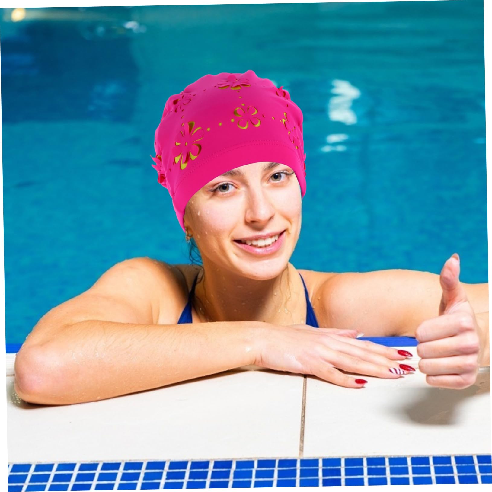 Sosoport 3piezas Gorro De Natación Protección para Oídos Diseño De Flores para Mujeres Resistente Al Agua para Piscina y Actividades Acuáticas