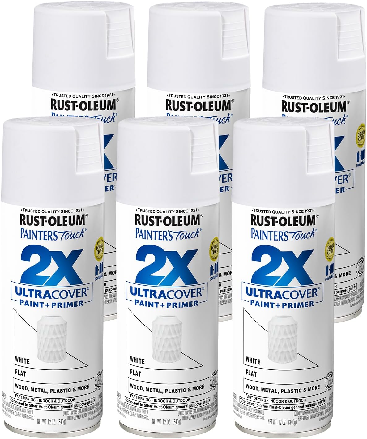 Painter's Touch 2X Ultra Cover Spray Paint, 12 oz, Flat White (6 pack)