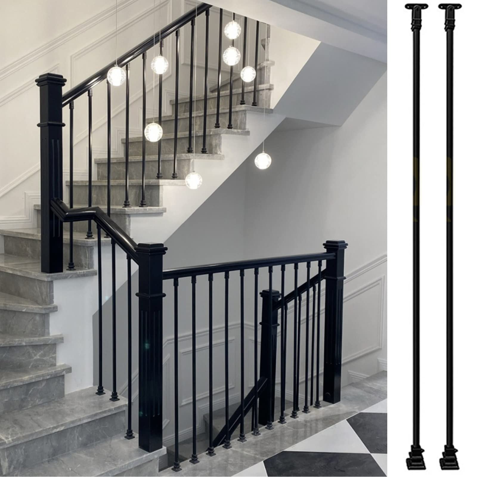 Balustrade carrée en fer noir pour sécuriser les vides d'escalier et les balcons
