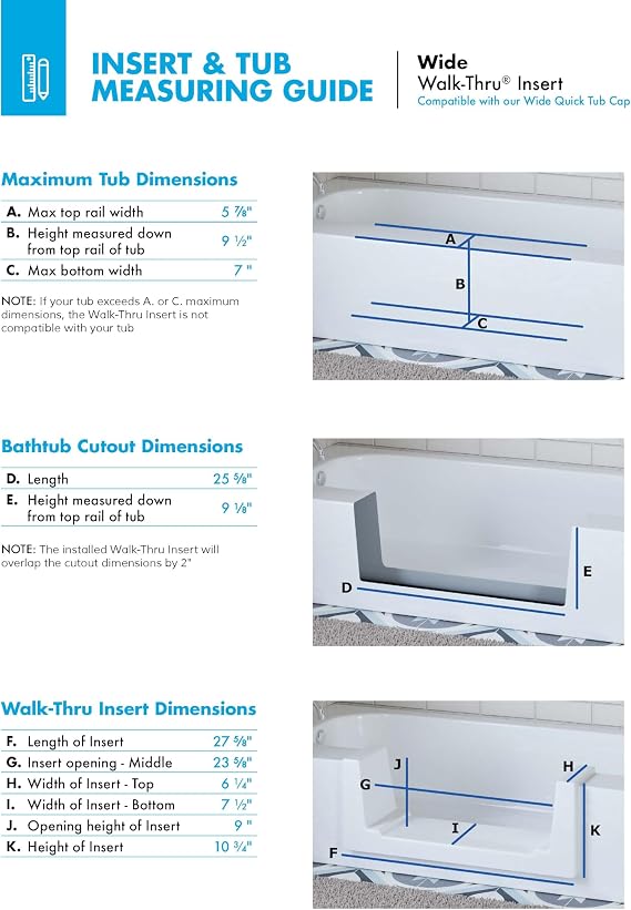 Walk-Thru Insert Accessibility Kit - Bath to Shower Conversion, White (Wide)